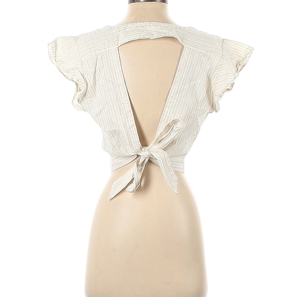 LOFT Beach Short Sleeve Blouse, White Linen and Cotton Size S - Picture 2 of 2